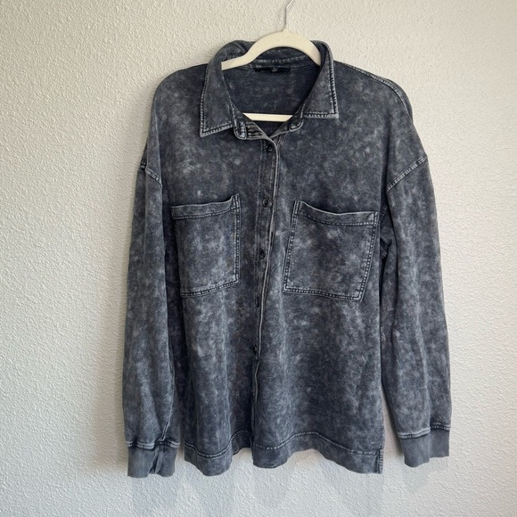 Jane and Delancey Womens XL Acid Wash Blue Cotton Blend Shacket Relaxed Boho - Picture 1 of 8